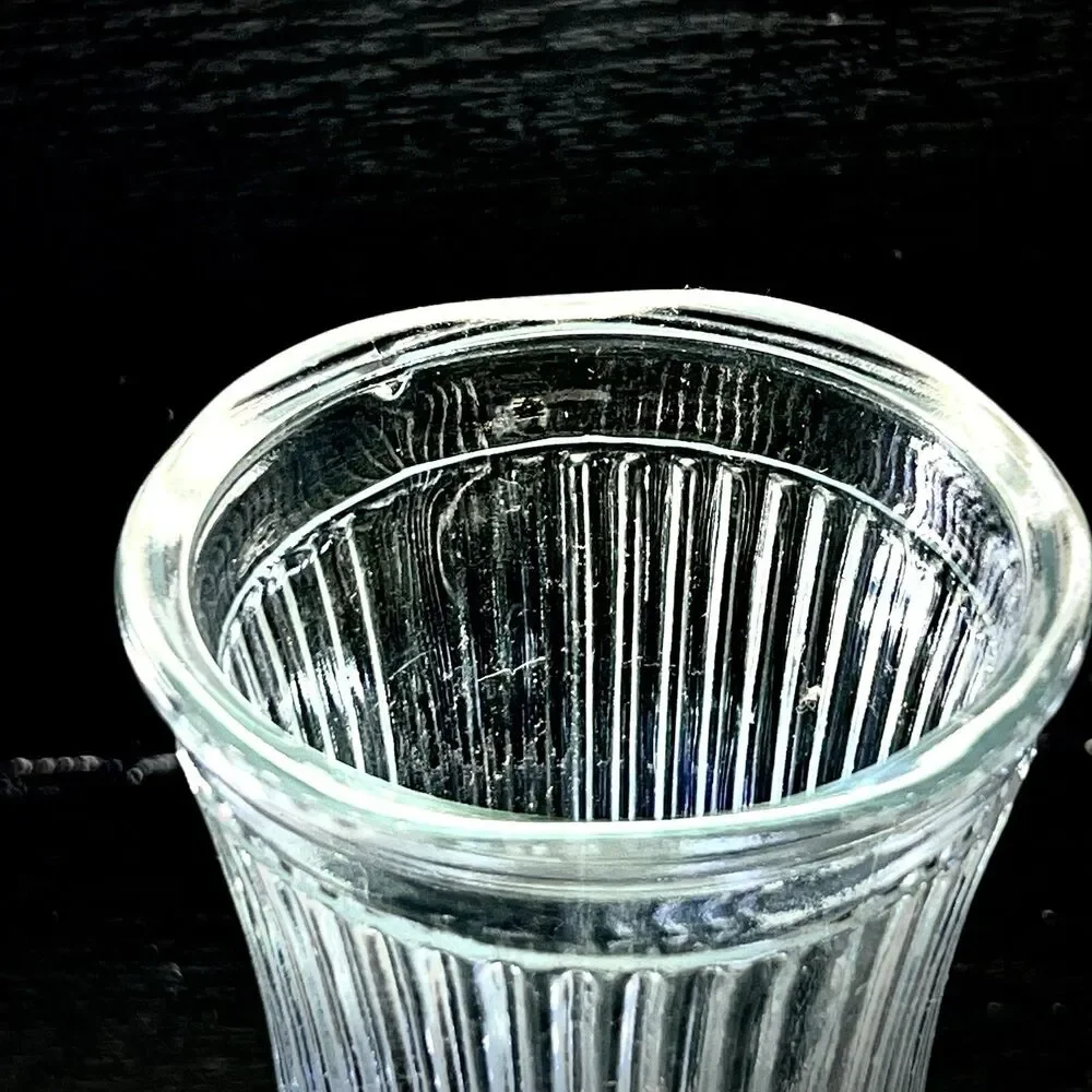 Vintage Clear Pressed Glass 6.5”Flower Vase- Ribbed & Starburst Diamond Design
